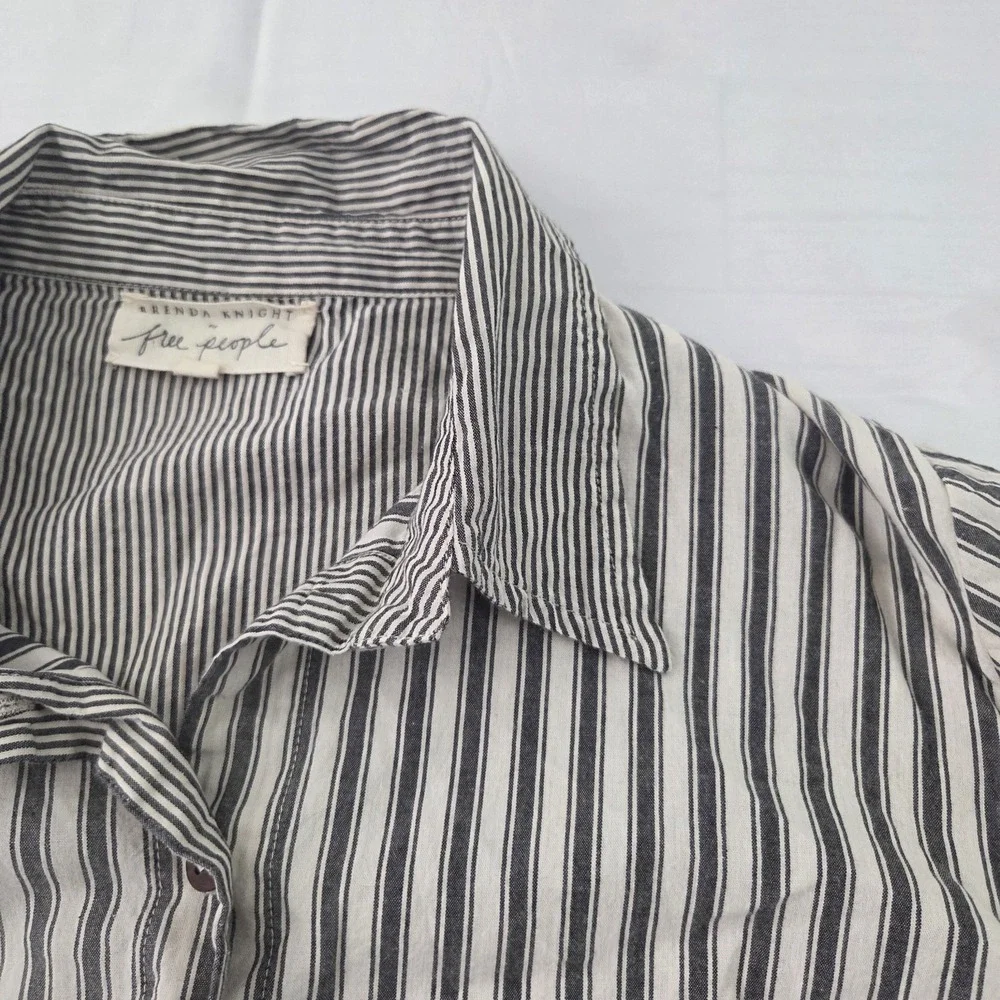 Free People x Brenda Knight Shirt Womens Large Gray Striped Button Up Boho Chic